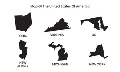 Fototapeta premium United States State Map Vector, USA Silhouette of Ohio Virginia DC Michigan New York