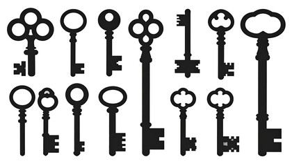 Collection of antique-style keys in silhouette