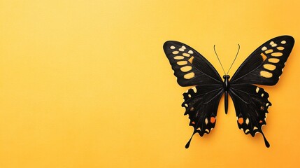 Serene Black and Yellow Butterfly on Golden Background