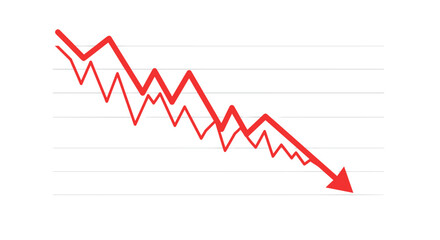 Economic downturn concept with declining red graph arrow on white background