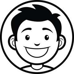 Simplified outline drawing of a smiling face emoji, black and white vector.