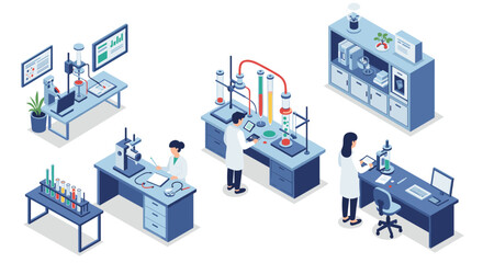 Obraz premium Modern scientific laboratory with researchers conducting experiments in isometric design