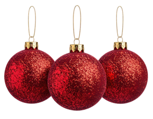 Three red Christmas ornaments