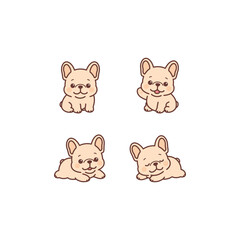 Cute french bulldog cartoon collection, vector illustration