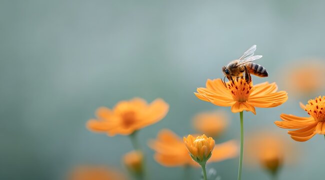 bee sits on an orange flower