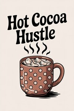 Polka Dot Cocoa Mug with Steaming Drink and Bold "Hot Cocoa Hust