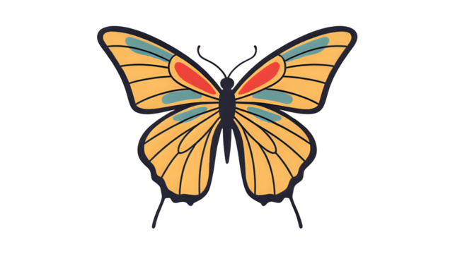 Flat color illustration of butterflies with abstract wing patterns, flat vector style - 15