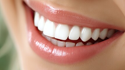 Obraz premium Bright smile showcasing healthy white teeth and smooth lips in a close-up view during a sunny day