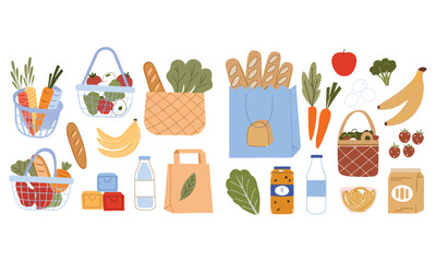 Healthy Grocery Shopping Guide And Fresh Fruits, Vegetables, Bread & Daily Essentials