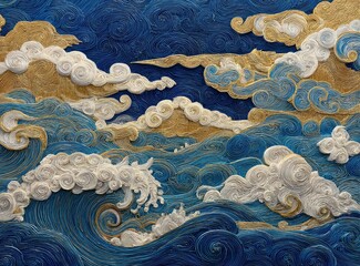 Abstract swirling ocean waves art