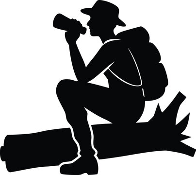 hiking vector silhouette illustration hiker sitting on fallen log resting