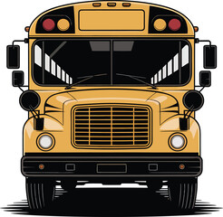 Fototapeta premium Detailed Front View of a Classic School Bus on Transparent Background Vector Art