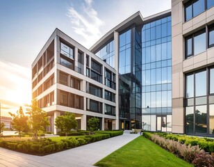 Obraz premium Modern office buildings at sunset