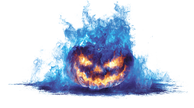 Fiery Jack-o'-Lantern in Water isolated on transparent background