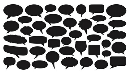 Dark silhouettes of various comic speech bubbles