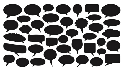 Dark silhouettes of various comic speech bubbles