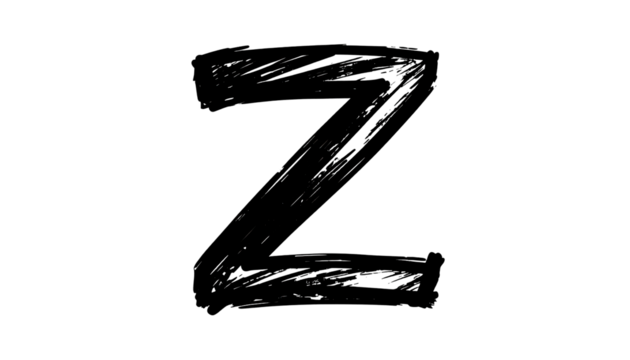 Abstract, swirling letter Z in black and faint purple