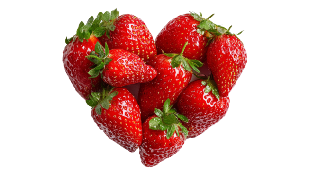 Red berry strawberry heart shape. Isolated on Transparent background.