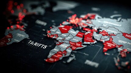 Global Tariffs: A detailed world map highlights global tariffs, underscoring international trade dynamics and economic implications, offering a visual representation of the worldwide economy.