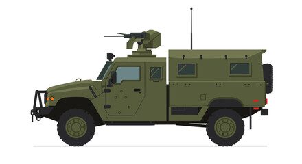 Military armored vehicle side view in flat design isolated on white background