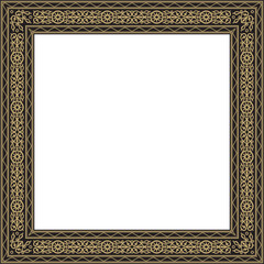 Vector golden and black square Yakut ornament. An endless rectangular border, a frame of the northern peoples of the Far East.