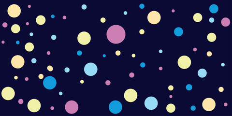 Multi colour geometric shape vector background | Modern background with circle on dark navy blue background | Decoration background | Cover design for children book on navy Persian indigo background