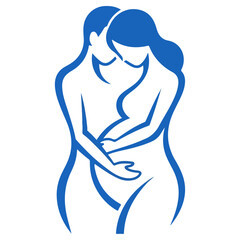 Couple embracing, expecting a baby, showing love and support.