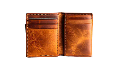 Open brown leather wallet