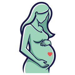 Pregnant woman with a heart on her belly, expecting a baby.