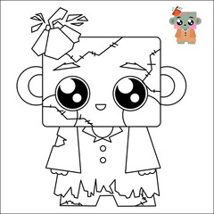 
Halloween-themed coloring pages for kids. Cat, Frankenstein, witch, skull, witch, vampire.