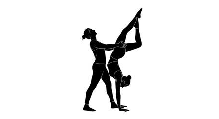 Acro yoga poses silhouette vector illustration for fitness and artistic gymnastics performance and training guide