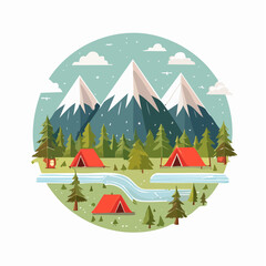 Camping Adventure in the Mountains A Scenic Illustration of Nature and Exploration