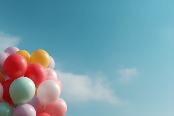 photorealistic and ultraminimalistic portrayal of smiling sky adorned with numerous bright balloons