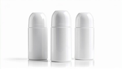 Set of White Roll-On Deodorant Bottles Isolated on White Background &ndash; Personal Care Packaging Mockup