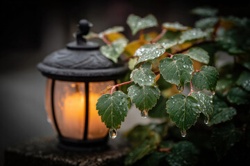 soft glow of candlelight emanates from antique lantern creating enchanting atmosphere