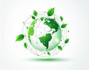 Green earth globe with leaves vector illustration for eco friendly design