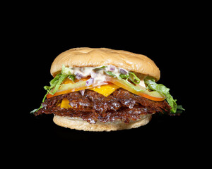 hamburger on black background