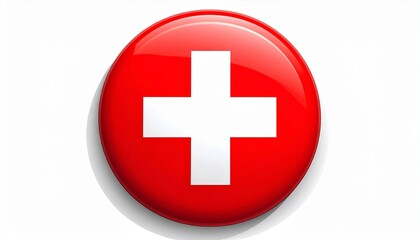 Fototapeta premium The flag of Switzerland centered bold red with white cross clean graphic white background with shadow 