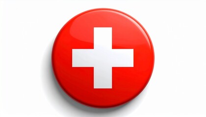 Obraz premium The flag of Switzerland centered bold red with white cross clean graphic white background with shadow 