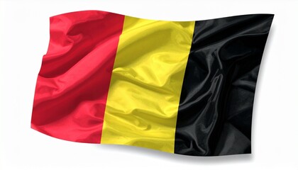 Fototapeta premium The flag of Belgium waving fabric detail realistic folds white background with faint shadow 