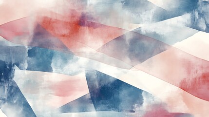 Abstract watercolor background with geometric shapes and blue and red color scheme