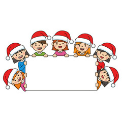 Children in Santa hats holding a blank banner.