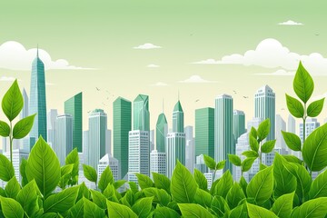 Sustainable Cityscape Surrounded by Lush Green Forest and Vibrant Foliage