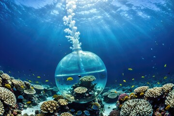 Underwater Scene of Coral Reef Ecosystem and Transparent Aquatic Sphere 7