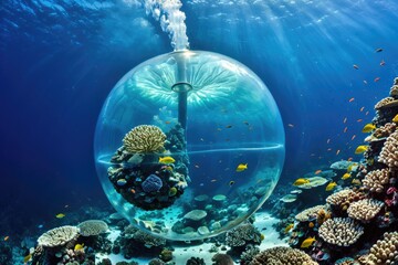 Underwater Scene of Coral Reef Ecosystem and Transparent Aquatic Sphere 5