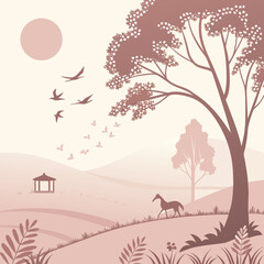 Serene landscape painting idyllic nature scene beautiful hills serene landscape