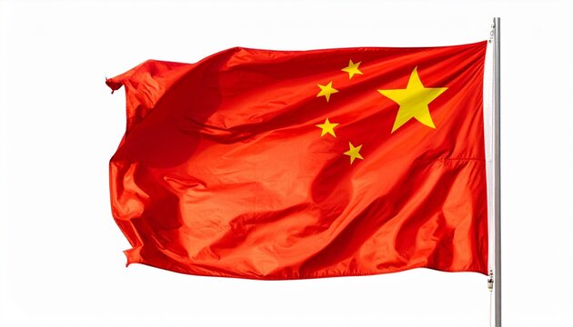 The flag of China waving dramatically strong red color vibrant fabric texture white background with soft shadow
 - Powered by Adobe