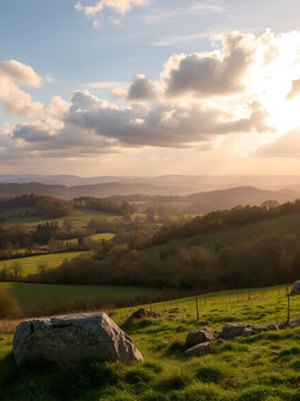 View from Selsley Common towards Kings Stanley and Stonehouse, near Stroud Gloucestershire, United Kingdom