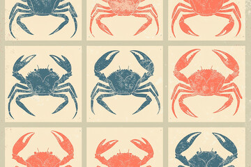 A complete pastel retro decorative design with nostalgia style, textured with hundreds of small crabs in low contrast