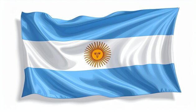 The flag of Argentina waving gently photorealistic fabric texture white background with minimal shadows
